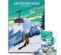 Puzzle Jackson Hole Travel Art da 1000 pezzi per adulti, regali per ammazzare il tempo durante le vacanze Ogni pezzo è unico Gioco divertente e stimolante per tutta la famiglia, 75x50cm