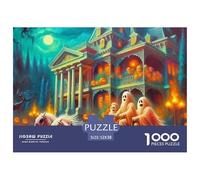 Puzzle Jumbie Pumpkins da 1000 pezzi per adulti: carrozza con personaggi vicino alla casa stregata per tutta la famiglia, donne, regali per uomini 52x38 cm/1000 pezzi