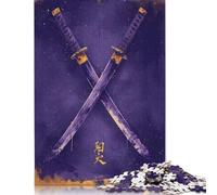 Puzzle Katana viola e oro da 1000 pezzi per adulti, puzzle in legno, gioco di sfida per l'esercizio mentale, regali di intrattenimento, attività per famiglie (38x26 cm)