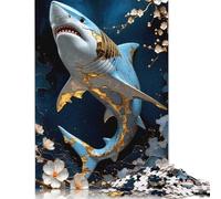Puzzle Kintsugi Art Shark Gold da 1000 pezzi, puzzle di carta per adulti e adolescenti, gioco per famiglie, regali per la vigilia di Natale, 1000 pezzi (75x50 cm)