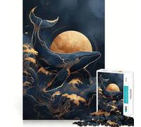 Puzzle Kintsugi Balena Luna Dorata 1000 Pezzi Gioco di Memoria Divertente Bordo Liscio Incastro Perfetto Divertente Modo per Riempire il Vuoto Ore (38x52cm)