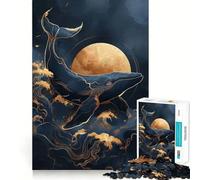 Puzzle Kintsugi Balena Luna Dorata 1000 pezzi per adolescenti,stimola la mente,divertimento,zero spazi,incastro perfetto,piacevole svago per interni accoglienti (38x26cm)