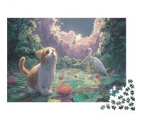 Puzzle Kitten And Heron in Lily Pond 1000 Pezzi Per Adulti Pet - Rilassamento Di Giochi E Intrattenimento Familiare, Parete Da Decorazione E Regalo 38x26cm/1000pcs