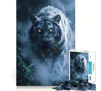 Puzzle "La tigre bianca nella nebbia" da 1000 pezzi,divertente da giocare,senza sbavature,con pezzi ben tagliati,portatile e adatto ai viaggi (50x75cm)