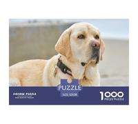 Puzzle Labrador Retriever per adulti: un labrador giallo con un collare che guarda dall'altra parte, giochi educativi per tutta la famiglia, donne 52x38 cm/1000 pezzi