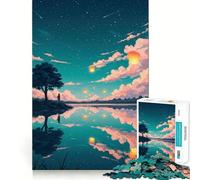 Puzzle "Lanterne nel cielo notturno vicino al lago" per ragazzi, 1000 pezzi, stimola la memoria, gioco al chiuso, immagine da assemblare, regalo per le vacanze (50x75cm)
