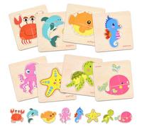Puzzle Legno Bambini 1 2 3 4 Anni, 8 Pezzi Giocattoli Educativi Montessori Animali da Puzzle Giochi Regalo Compleanno Pasqua Halloween Natale per Ragazzo Ragazza (Oceani)