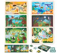 Puzzle Legno Bambini 6 Sets 24 Pcs Animali di Diversi Ecosistemi Puzzle 3-8 Anni