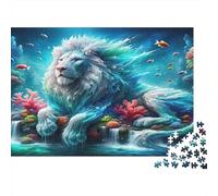 Puzzle Leone Mitico dell'Oceano per Adulti e dai 14 Anni - Leone Magico dalla Criniera Verde Acqua Regalo Divertente e Attività per Regalo Casa 70x50cm
