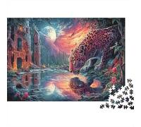 Puzzle Leopard Drinks by Moonlight Ruins Jigsaw Puzzles 1000 Pezzi Wildlife - Familiare Gioco, Aziendale Festa, Amici E Amore Per Regalo 52x38cm/1000pcs