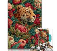 Puzzle "Leopardo dorato tra i fiori" per adulti e adolescenti, Relax Games, ideale come regalo per tutta la famiglia, 50x75cm