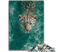 Puzzle "Leopardo in acqua" per adolescenti, 1000 pezzi, aiuta il cervello ad allenarsi, giocattoli avvincenti per coltivare la pazienza, ottimo regalo (50x75cm)