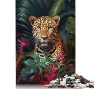 Puzzle leopardo tropicale Premium 100% carta riciclata, rettangolare, per donne e uomini, 1000 pezzi (26x38 cm)
