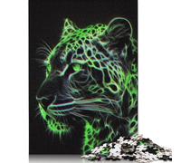 Puzzle Leopardo Verde Neon 100% Cartone Riciclato Premium Puzzle in Cartone per Adulti Bambini Regali di Halloween 1000 pezzi (26x38 cm)