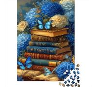 Puzzle Libri Vintage & Farfalle Floreali Blu Serenità Letteraria, 1000 pezzi carta riciclata over 12 anni, puzzle estremamente difficile e stimolante 52x38cm/1000pcs