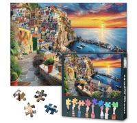 Puzzle litorale italiano 1000 pezzi - Manarola al tramonto in Cinque Terre, 50 x 70 cm colorato casa sul mare, puzzle mediterraneo per adulti
