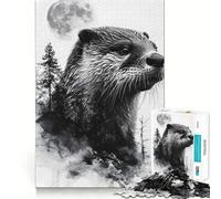 Puzzle "Lontra a doppia esposizione e luna" per ragazzi, 1000 pezzi, stimola la memoria, gioco al chiuso, immagine da assemblare, regalo per le vacanze (38x26cm)