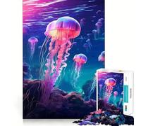 Puzzle luminoso con meduse al neon per ragazzi, 1000 pezzi, gioco di logica stimolante, divertimento condiviso, bordi trasparenti, regalo perfetto (38x52cm)
