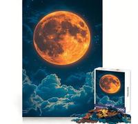 Puzzle "Luna arancione sopra le nuvole di notte" per ragazzi, 1000 pezzi, stimola la memoria, gioco al chiuso, immagine da assemblare, regalo per le vacanze (50x75cm)