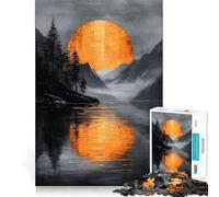 Puzzle "Luna arancione su lago di montagna" per ragazzi, 1000 pezzi, gioco di intelligenza, divertimento in casa, taglio di qualità, regalo creativo (38x26cm)