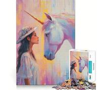 Puzzle "L'unicorno e la ragazza" da 1000 pezzi per adulti, gioco di logica e abilità, calma e relax, taglio preciso, regalo affettuoso 38x26cm
