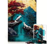 Puzzle "Lupi Bianchi e Cascata" da 1000 pezzi,ideale per stimolare la concentrazione,con taglio laser per un incastro perfetto e un'attività divertente da fare insieme (50x75cm)