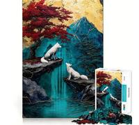Puzzle "Lupi bianchi e cascata" per adulti,1000 pezzi,gioco di concentrazione,taglio di precisione,bordi lisci,divertente sfida per i momenti di attesa (38x26cm)