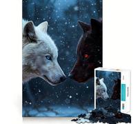 Puzzle "Lupi bianchi e neri nella neve" da 1000 pezzi,gioco di abilità mentale,incastro stabile,parti che non si spostano,passatempo divertente per i lunghi weekend (50x75cm)