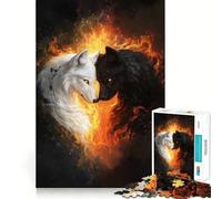 Puzzle "Lupi bianchi e neri tra le fiamme" da 1000 pezzi,gioco di costruzione che mette alla prova la concentrazione,montaggio sicuro e stabile,divertimento in casa durante le vacanze (50x75cm)
