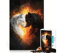 Puzzle "Lupi bianchi e neri tra le fiamme" da 1000 pezzi,gioco di memoria,divertente,con bordi lisci e incastri perfetti,un modo divertente per riempire le ore vuote (38x52cm)