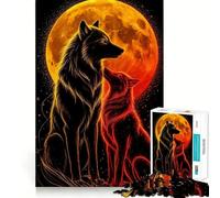Puzzle "Lupi e Luna Infuocata" per ragazzi,1000 pezzi,gioco stimolante per la mente,pezzi senza sbavature,taglio netto,facile da imparare,divertimento per tutta la famiglia (50x75cm)