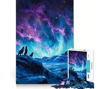 Puzzle "Lupi sotto l'aurora boreale" per ragazzi,1000 pezzi,gioco stimolante per la mente,pezzi ben tagliati e senza sbavature,facile da imparare,divertimento per tutta la famiglia (38x52cm)