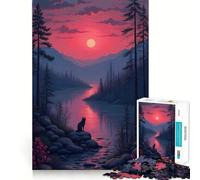 Puzzle "Lupo al tramonto sul lago" da 1000 pezzi,gioco di logica,incastro perfetto,pezzi precisi,divertimento in famiglia,attività serale (38x26cm)
