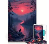 Puzzle "Lupo al tramonto sul lago" da 1000 pezzi,gioco di memoria,qualità premium,taglio laser,attività rilassante per serate tranquille (50x75cm)