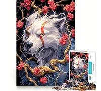 Puzzle "Lupo bianco con macchie rosse e fiori" da 1000 pezzi,gioco cognitivo,superficie liscia e priva di sbavature,rilassante attività di gruppo al chiuso (50x75cm)