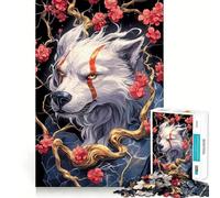 Puzzle "Lupo bianco con macchie rosse e fiori" da 1000 pezzi,gioco cognitivo,superficie liscia e priva di sbavature,rilassante attività di gruppo al chiuso (38x52cm)