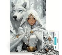 Puzzle Lupo Bianco e Donna,1000 pezzi,divertente da giocare,senza sbavature,con tagli precisi,portatile,ideale per i viaggi (50x75cm)