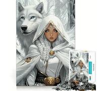 Puzzle Lupo Bianco e Donna,1000 pezzi,gioco di concentrazione mentale,taglio di precisione,bordi lisci,gioco significativo per costruire connessioni (38x26cm)