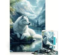 Puzzle "Lupo Bianco in riva al lago" da 1000 pezzi per adolescenti,gioco stimolante per la mente,montaggio sicuro e stabile,attività divertente per tutta la famiglia (38x26cm)