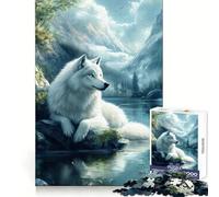Puzzle Lupo Bianco in riva al lago per ragazzi, 1000 pezzi, per il benessere mentale, rilassante e divertente, con incastro perfetto, (50x75cm)