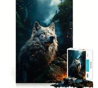 Puzzle "Lupo Bianco nel Fuoco e nella Nebbia" da 1000 pezzi,gioco per lo sviluppo delle capacità cognitive,superficie liscia e priva di sbavature,attività rilassante di gruppo al chiuso (38x26cm)