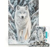 Puzzle "Lupo bianco nella foresta invernale" da 1000 pezzi,gioco di concentrazione mentale,tagli di precisione,bordi lisci,attività rilassante per serate tranquille (38x52cm)