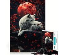 Puzzle "Lupo Bianco sotto la Luna di Sangue" da 1000 pezzi,gioco di concentrazione mentale,taglio di precisione,bordi lisci,gioco significativo per costruire connessioni (50x75cm)