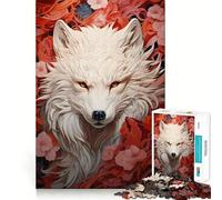 Puzzle Lupo Bianco tra Fiori Rossi,1000 Pezzi,Allenamento Mentale,Divertente,Componenti Precisi e Robusti,Un Piacere Affascinante per Rilassarsi in Casa (38x52cm)