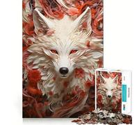 Puzzle "Lupo bianco tra fiori rossi" da 1000 pezzi,divertente gioco con tecnologia di taglio laser avanzata,ideale per le vacanze e l'intrattenimento al chiuso (50x75cm)