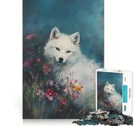 Puzzle Lupo Bianco tra i Fiori,1000 Pezzi,Allenamento Mentale,Divertente,Componenti Precisi e Robusti,Un Piacere Affascinante per Rilassarsi in Casa (38x26cm)