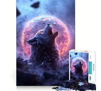Puzzle "Lupo che ulula al pianeta in fiamme" per adolescenti,1000 pezzi,gioco di abilità mentale,taglio laser per un incastro perfetto,momento di tranquillità,esercizio mentale a casa (38x26cm)