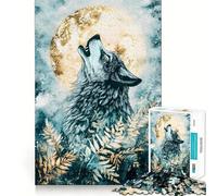 Puzzle "Lupo che ulula alla luna" da 1000 pezzi esercizio mentale divertente,pezzi che si incastrano perfettamente,un modo coinvolgente per passare il tempo libero (50x75cm)