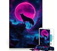 Puzzle "Lupo che ulula alla luna rosa" da 1000 pezzi Gioco di logica,pensiero creativo,taglio esperto,abilità artigianale,momento di tranquillità,esercizio mentale da fare a casa (38x52cm)