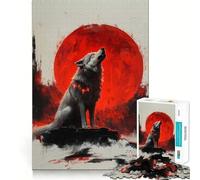 Puzzle "Lupo che ulula alla luna rossa" per adolescenti,1000 pezzi per un gioco di divertimento mentale,connessione pulita e senza interruzioni,un modo coinvolgente per passare il tempo libero